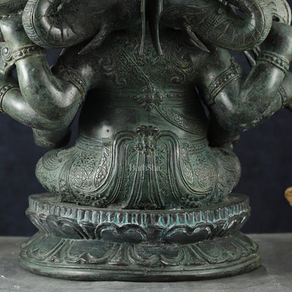 Vintage Balinese Bronze Ganesha Sculpture – Three-Headed, 16" Lost Wax Casting