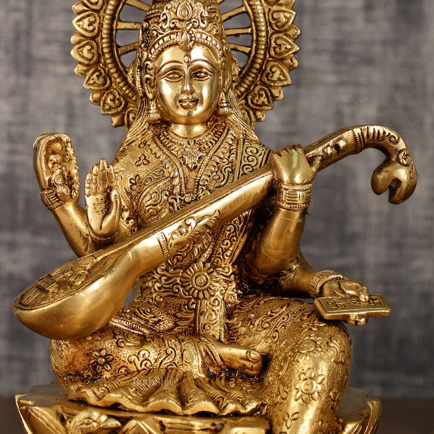 Brass Superfine Goddess Saraswati Sitting on Lotus with Swan | 11 Inch Height | 6.25 KG