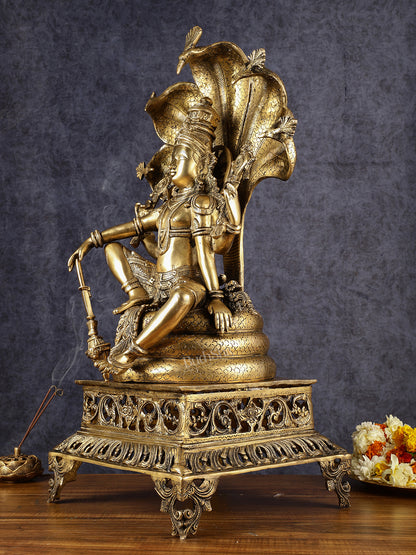 Brass large sitting Lord Vishnu Sculpture | 28 inch