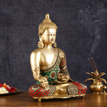 Pure Brass Buddha Statue with Meenakari Work 16 inch