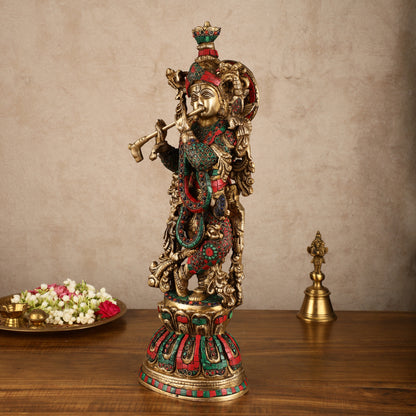 Pure Brass Radha Krishna Statue with Intricate Details | 21 Inch