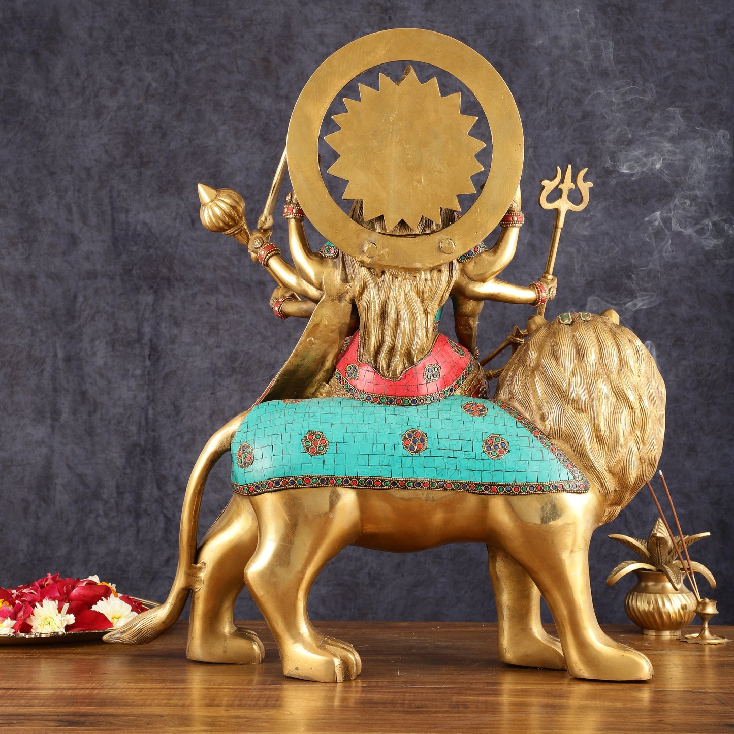 Pure Brass Goddess Durga Statue with Meenakari Work - 22 Inch