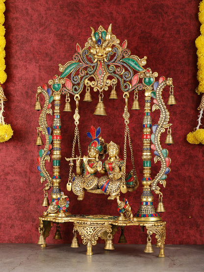 Pure Brass Large Radha Krishna Swing Jhoola with Meenakari Work - 30"