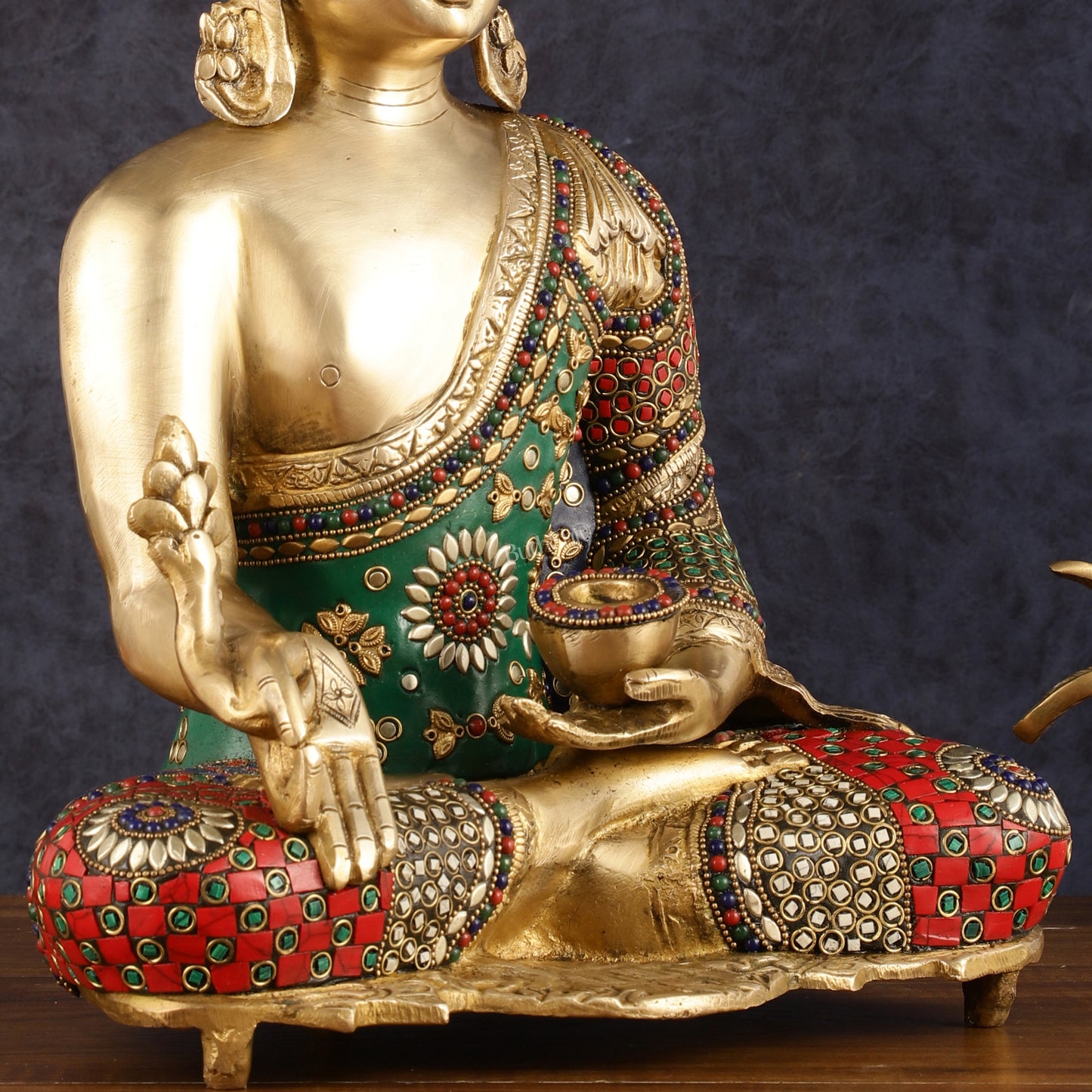 Pure Brass Buddha Statue with Meenakari Work 16 inch