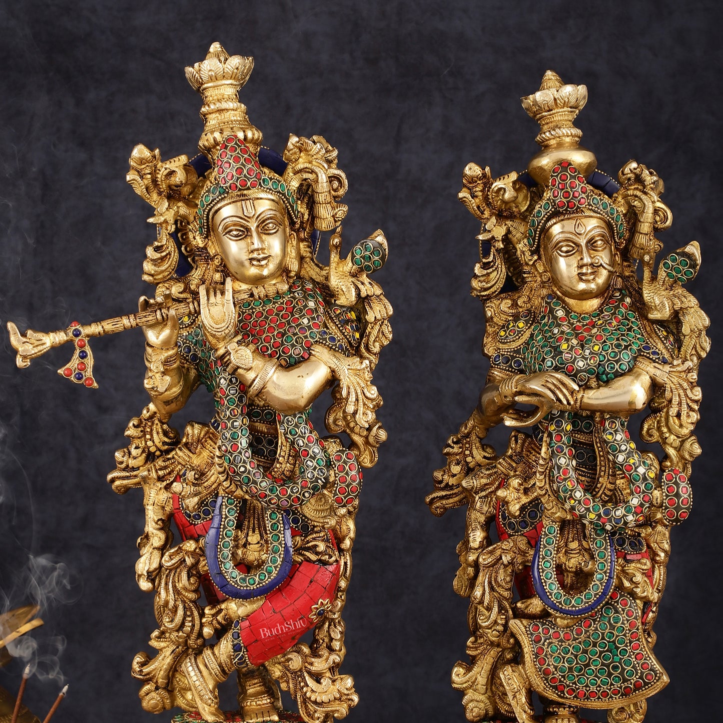 Handcrafted Brass Radha Krishna Statues - 21" Height, 18 KG Pair