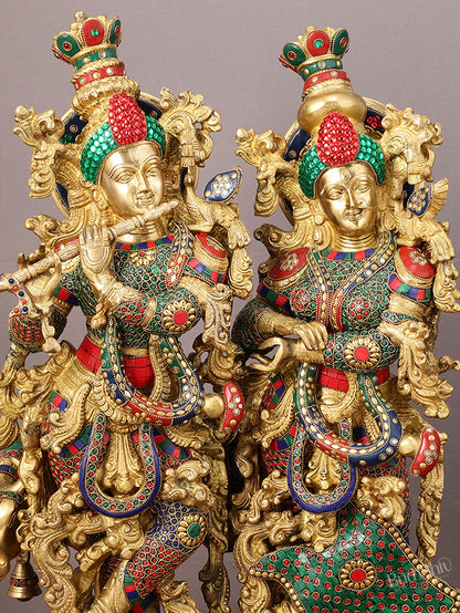 29" Superfine Large Brass Radha Krishna with cow Idol 29"