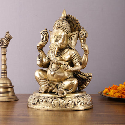 Unique Brass Lord Ganesha Statue - 11.5 Inch