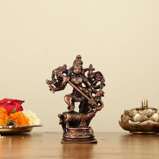 Pure Copper Mahisasur Mardini Durga Ma Idol - 5"