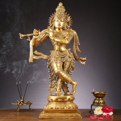 Unique Brass Krishna Statue - 26"