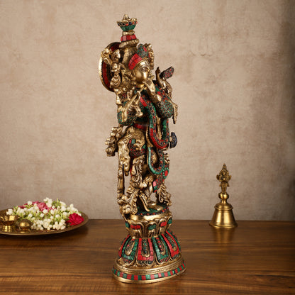 Pure Brass Radha Krishna Statue with Intricate Details | 21 Inch