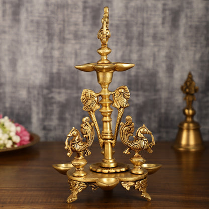 Brass Handcrafted Peacock Diya with Eight Diyas | 12 Inch Height