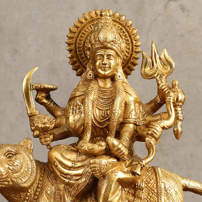 Pure Brass Goddess Durga on tiger Idol - 9" |