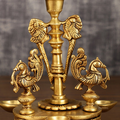 Brass Handcrafted Peacock Diya with Eight Diyas | 12 Inch Height