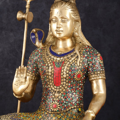 Handcrafted Brass Lord Shiva Statue with Stonework - 20 Inches