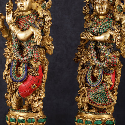 Handcrafted Brass Radha Krishna Statues - 21" Height, 18 KG Pair