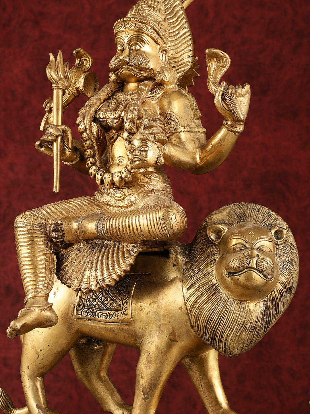 Pure Brass Pratyangira Devi Bhadrakali Statue - 19 inch antique tone