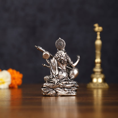 Brass Superfine Silver Plated Saraswati Miniature Idol - 3" Tall