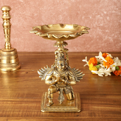 Superfine Brass Garuda Aasan Lamp - Vintage Polish - 6.5" Tall