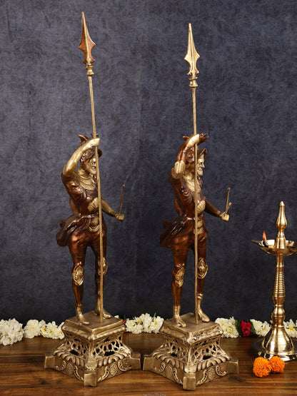 Brass Handcrafted Roman Soldier Showpiece Statues pair - 30 Inch antique finish