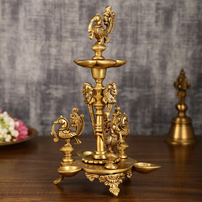 Brass Handcrafted Peacock Diya with Eight Diyas | 12 Inch Height