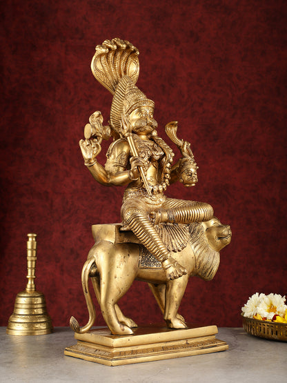 Pure Brass Pratyangira Devi Bhadrakali Statue - 19 inch antique tone