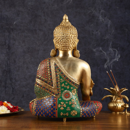 Pure Brass Buddha Statue with Meenakari Work 16 inch