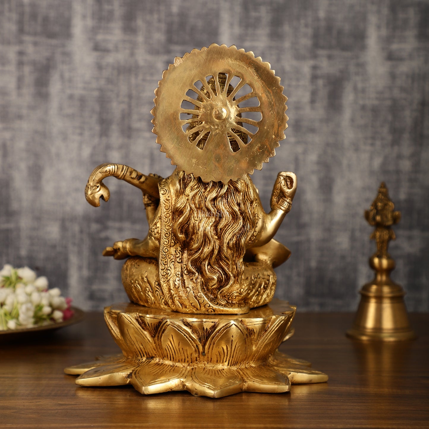 Brass Superfine Goddess Saraswati Sitting on Lotus with Swan | 11 Inch Height | 6.25 KG