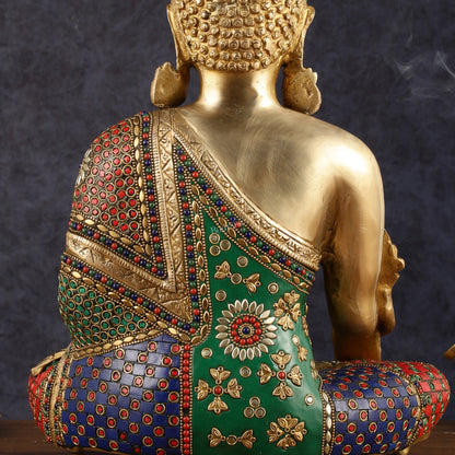 Pure Brass Buddha Statue with Meenakari Work 16 inch