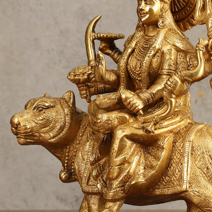 Pure Brass Goddess Durga on tiger Idol - 9" |