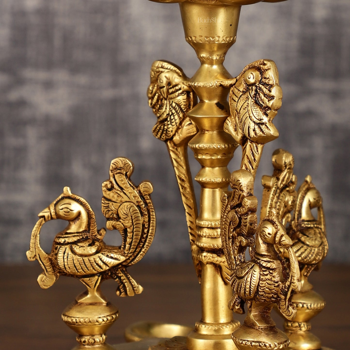 Brass Handcrafted Peacock Diya with Eight Diyas | 12 Inch Height