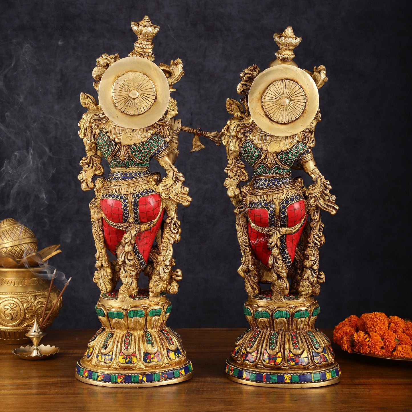 Handcrafted Brass Radha Krishna Statues - 21" Height, 18 KG Pair