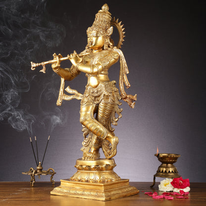 Unique Brass Krishna Statue - 26"