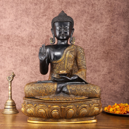 Brass Buddha Statue in Abhaya Mudra - 21.5" Tall, 22kg