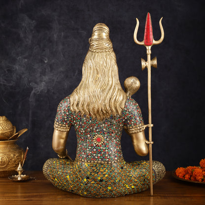 Handcrafted Brass Lord Shiva Statue with Stonework - 20 Inches