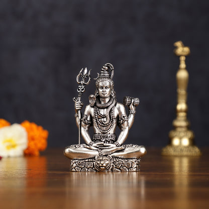 Pure Brass Superfine Silver Plated Lord Shiva in Meditation Idol - 3" Tall