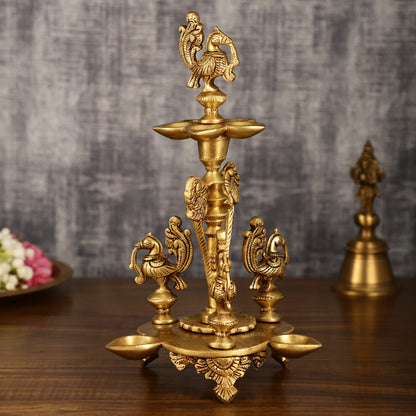 Brass Handcrafted Peacock Diya with Eight Diyas | 12 Inch Height