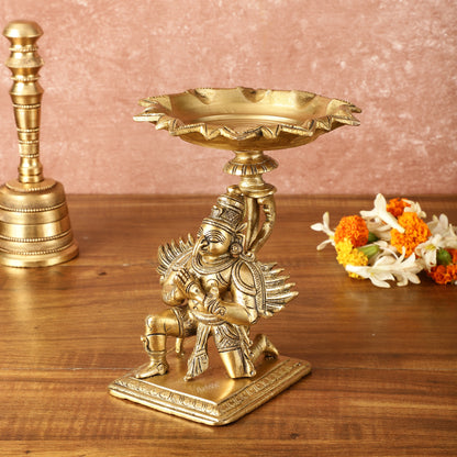 Superfine Brass Garuda Aasan Lamp - Vintage Polish - 6.5" Tall