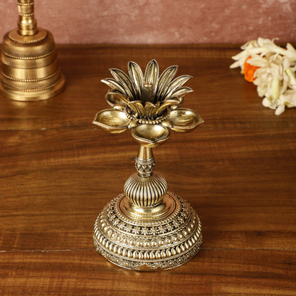 Beautiful Superfine Brass Lotus Oil Lamp Diya | 6 Inch Height