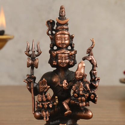 Pure Copper Lord Shiva Parivar Idol - 4.5 in Height