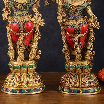 Handcrafted Brass Radha Krishna Statues - 21" Height, 18 KG Pair