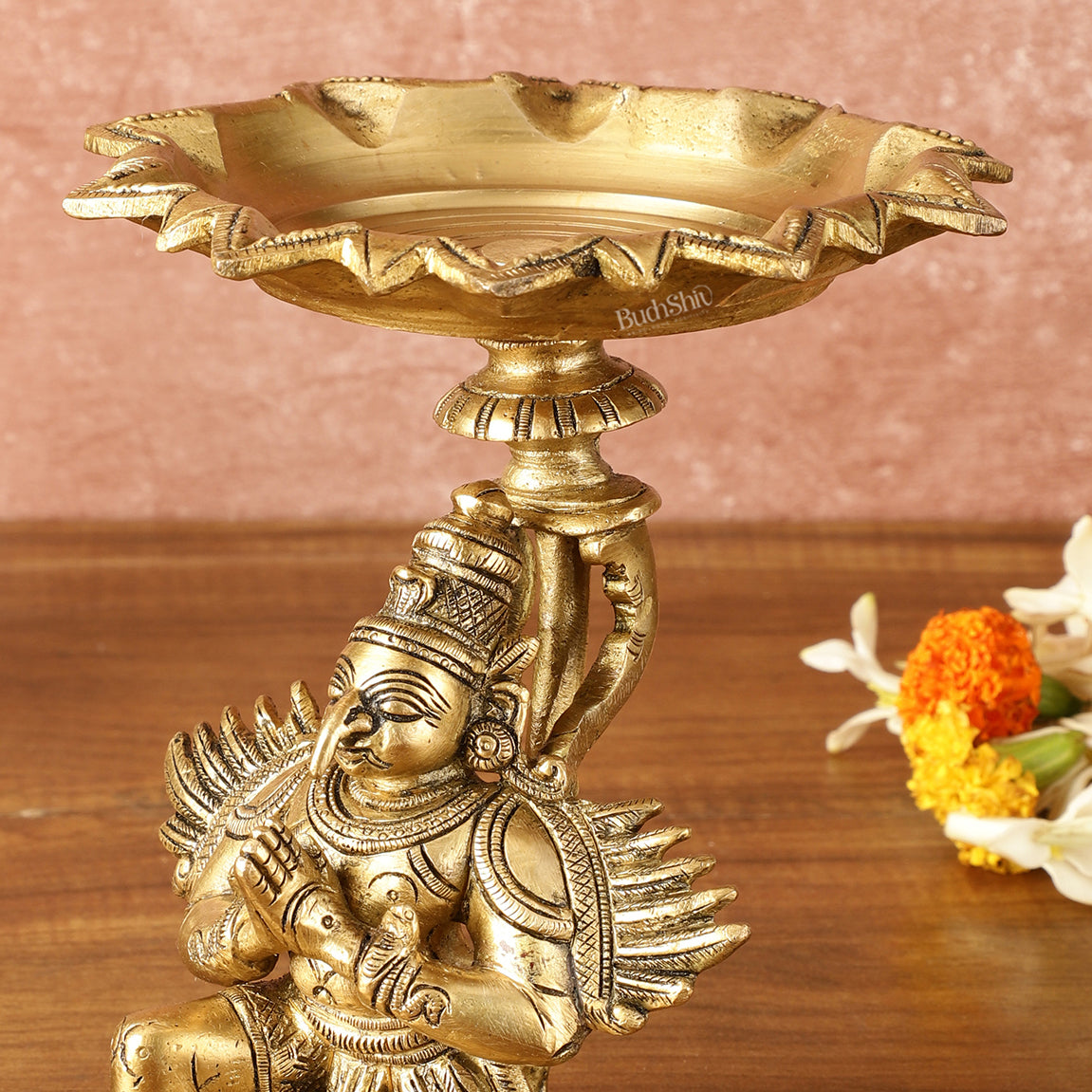 Superfine Brass Garuda Aasan Lamp - Vintage Polish - 6.5" Tall