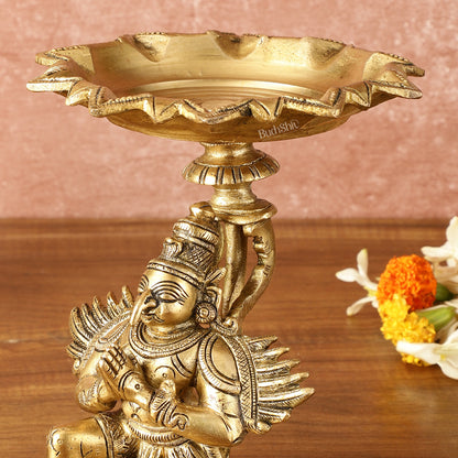 Superfine Brass Garuda Aasan Lamp - Vintage Polish - 6.5" Tall