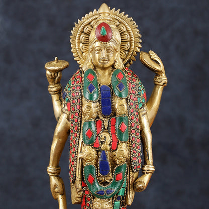 Exquisite Brass Standing satyanarayan Vishnu Statue on Lotus Base - 12.5 Inches