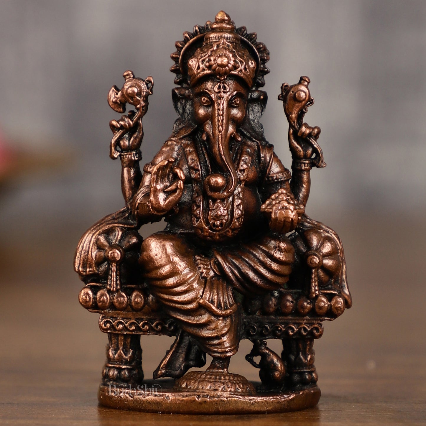 Pure Copper Throne Ganesha Idol | 2 Inch Height