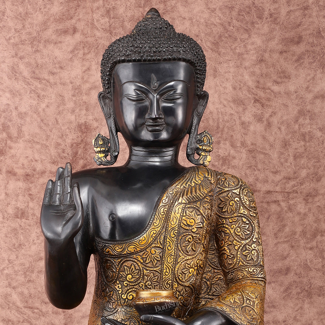 Brass Buddha Statue in Abhaya Mudra - 21.5" Tall, 22kg