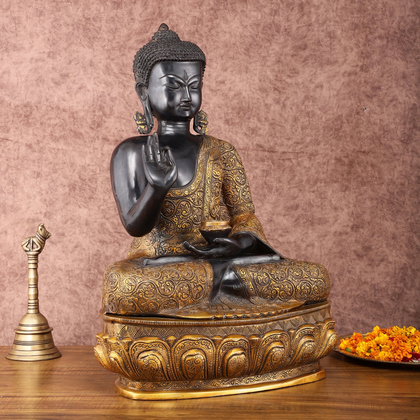 Brass Buddha Statue in Abhaya Mudra - 21.5" Tall, 22kg