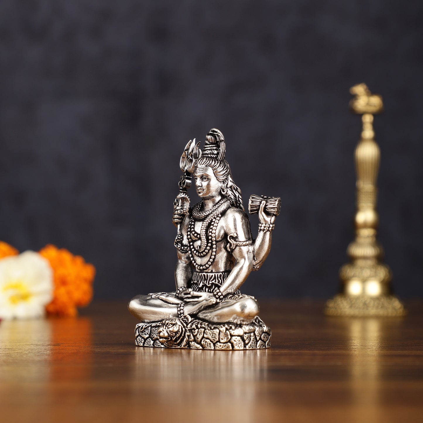 Pure Brass Superfine Silver Plated Lord Shiva in Meditation Idol - 3" Tall