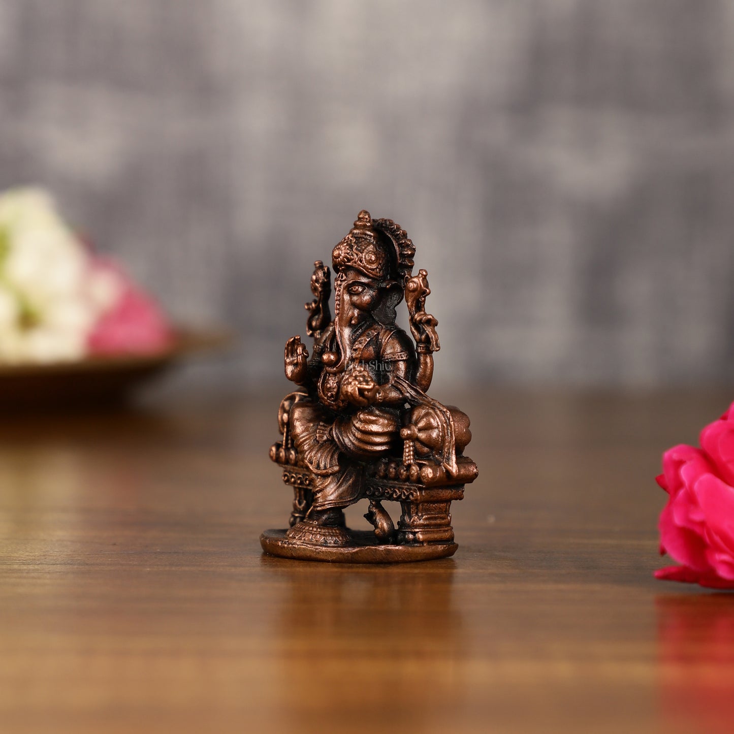 Pure Copper Throne Ganesha Idol | 2 Inch Height