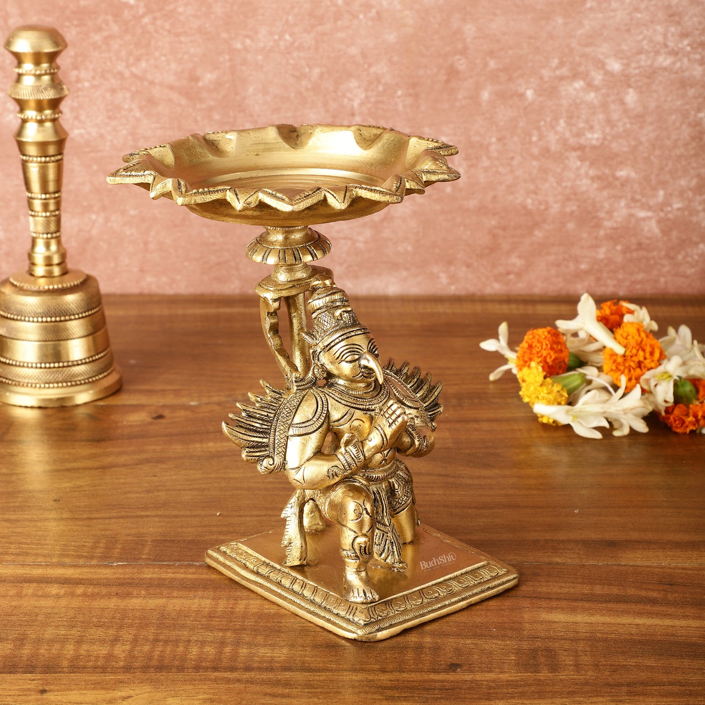 Superfine Brass Garuda Aasan Lamp - Vintage Polish - 6.5" Tall