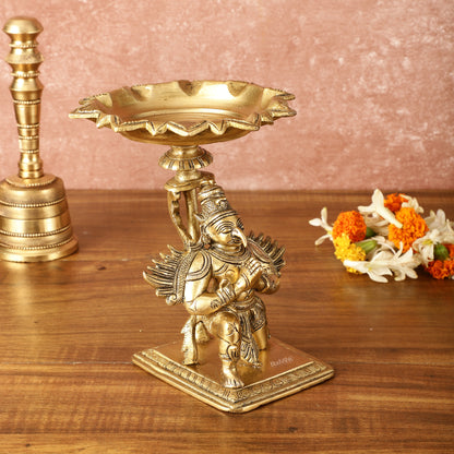 Superfine Brass Garuda Aasan Lamp - Vintage Polish - 6.5" Tall